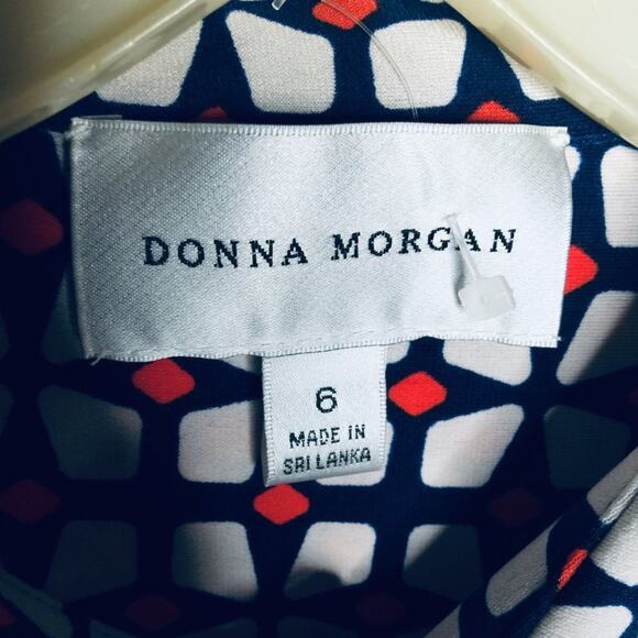 Donna Morgan Long Sleeve Shift Dress Collared Geometric Blue/White/orange Size 6 - Picture 9 of 10